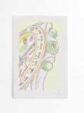 Neon Time — Daytona I, original ink and neon colored pencil artwork by Francesca Perona, lateral crown view
