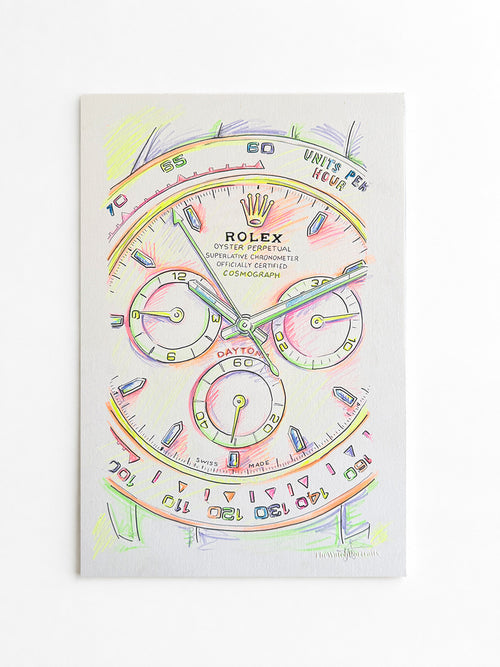 Neon Time — Daytona III, original ink and neon colored pencil artwork by Francesca Perona, front view