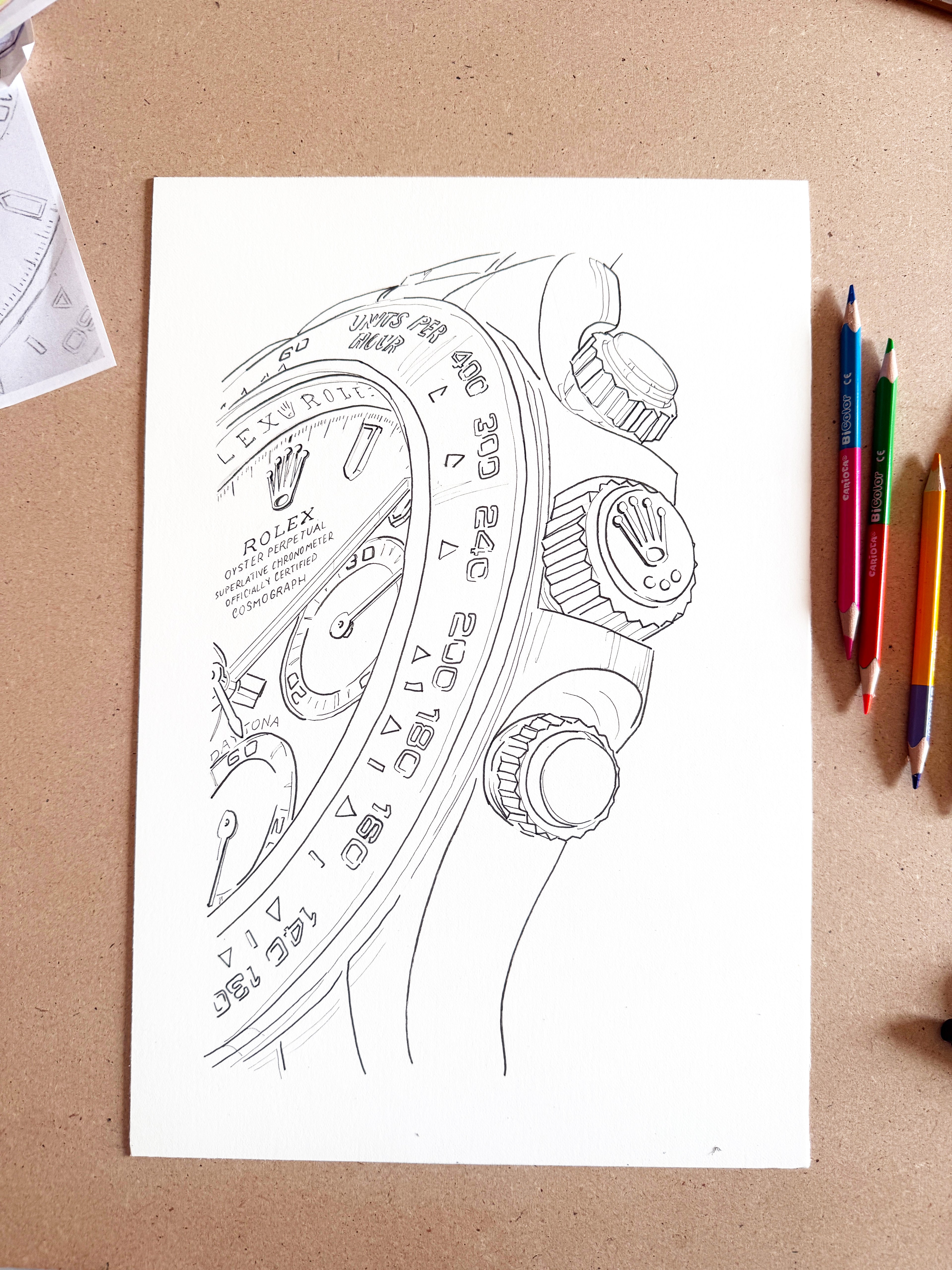 Neon Time — Daytona I, preparatory sketch (work in progress) by Francesca Perona